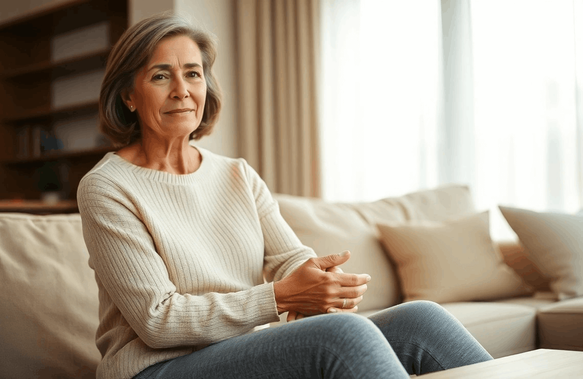 Woman experiencing knee and joint pain after 40 due to hormonal changes during perimenopause and menopause explained by Dr. Manu Mengi, Orthopedic Doctor in Mohali.